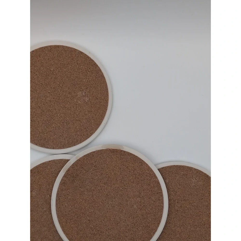 Set of 4 Abstract Coastal Marble Pattern Coasters Teal Blue Gold Cork Backing